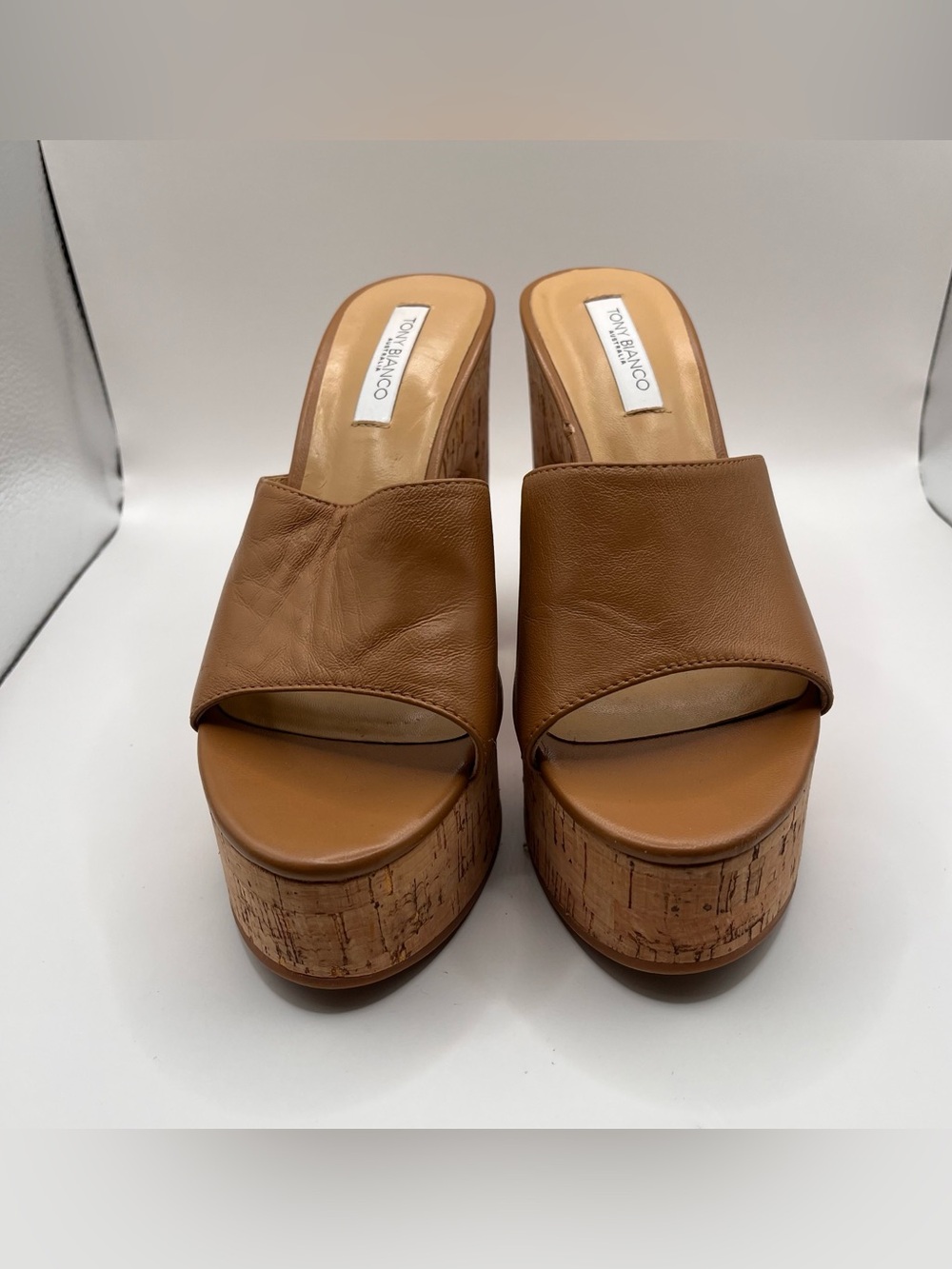 Tony Bianco brown leather platform cork slide sandals size 7 EUC heels - Picture 4 of 9